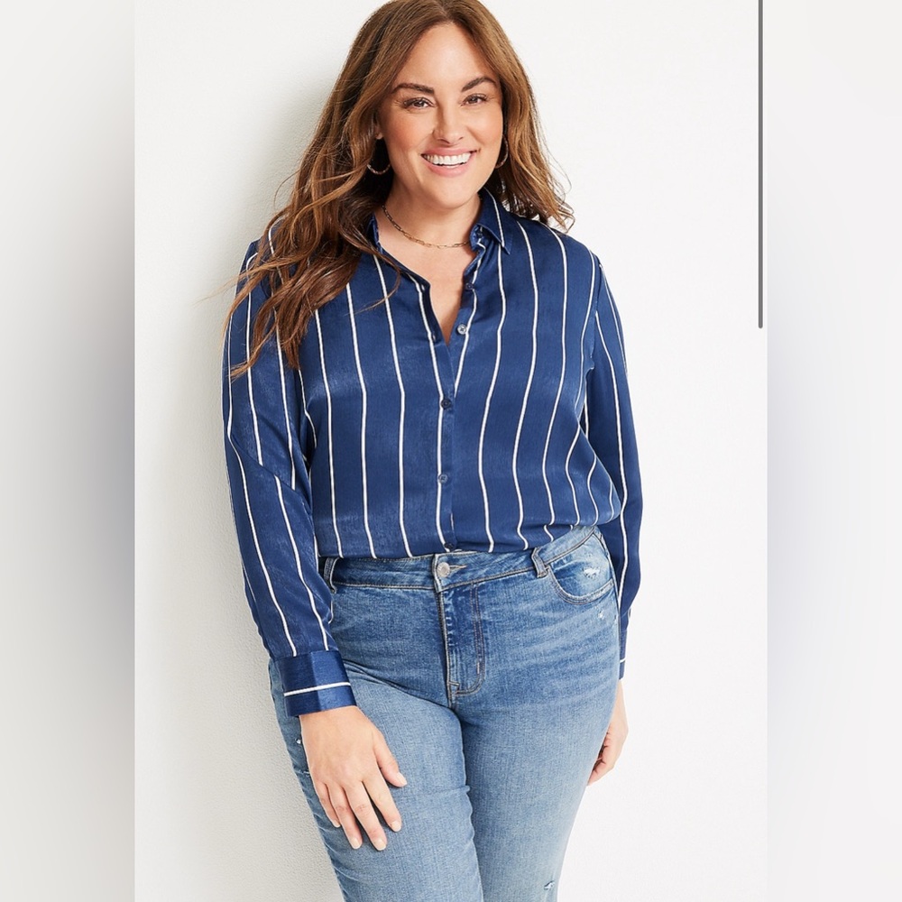 Maurice’s Plus Size Satin Striped Button Down Blouse
